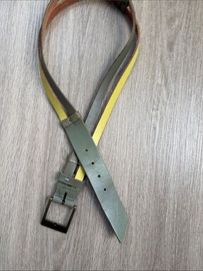 Puma Genuine Leather Double Strap Belt Green Yellow Size M